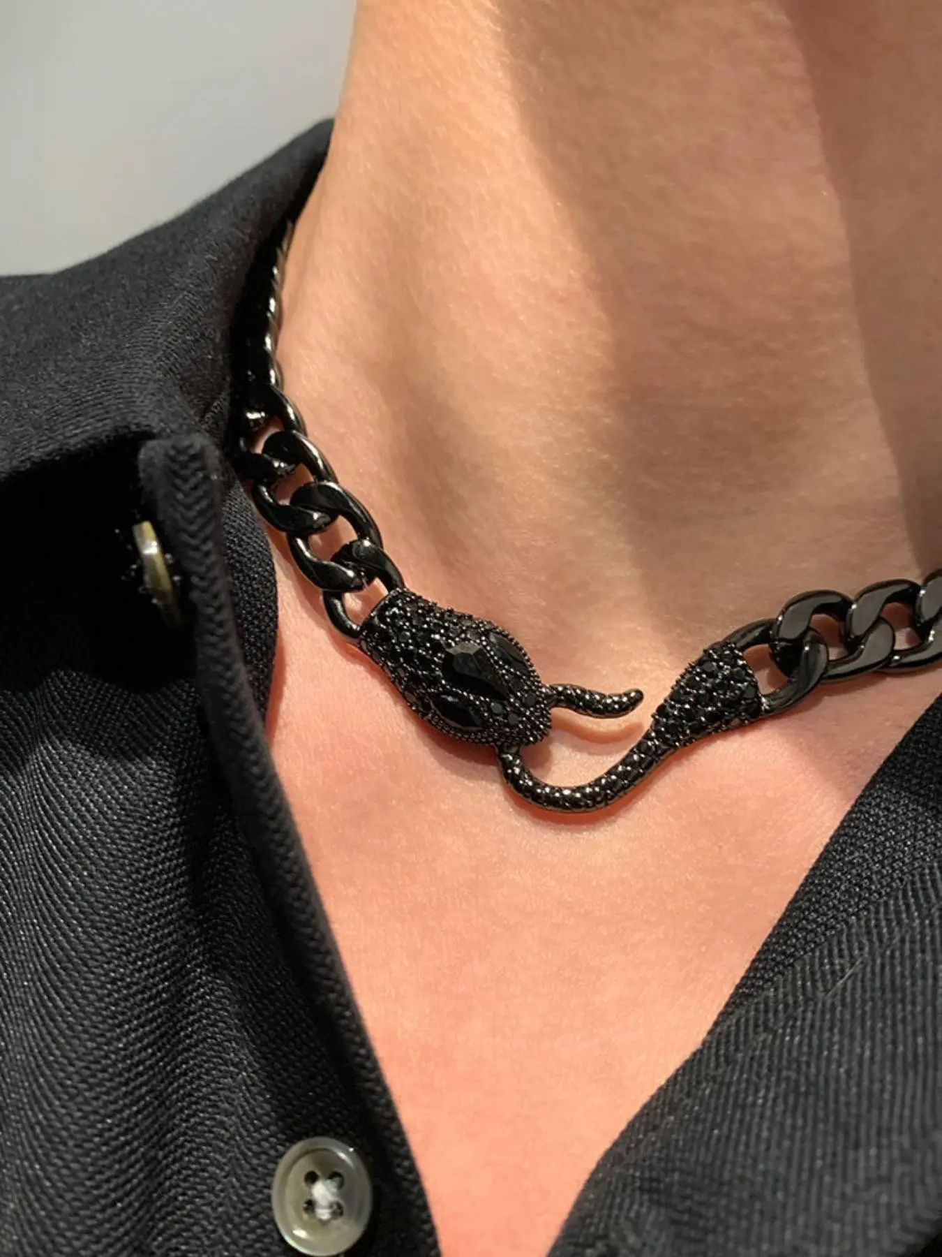 Hip-Hop Style Cuban Chain Medusa Snake Necklace, Unisex Geometric Pendant, Casual All-Season Jewelry, Zinc Alloy Material