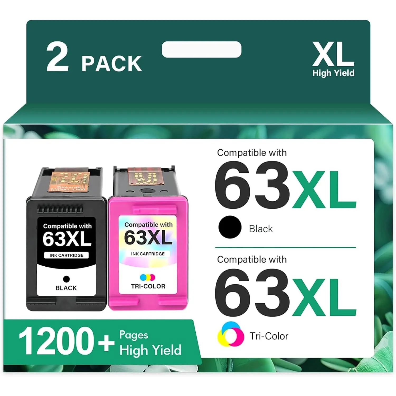 63 63XL Ink Cartridges Black and Color Combo Pack  for HP63XLBlack 63 XL for  Envy 4520 Officejet 3830 4650 5255 5258 5200 4655 Deskjet 1112 3630 2132 3632 2130 Printer 2-Pack