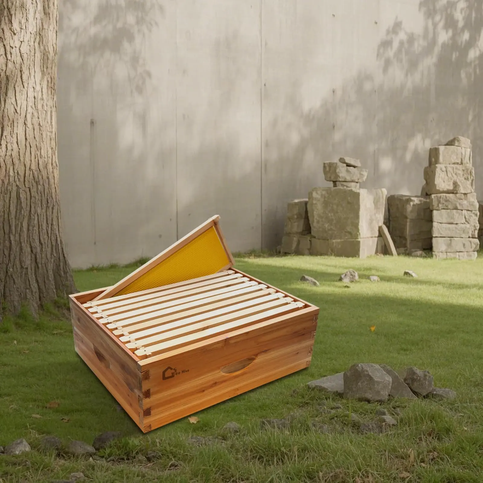 GARVEE 10 Frame Bee Hive Box, Medium Wax Coated Honey Super Bee Hive Kit with Frames and Foundations Sheets for Beginners Beekeepers