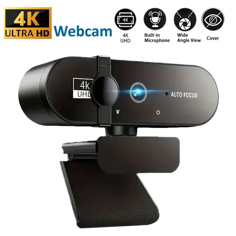 4K Webcam (Choose 1080p/4K) – Noise-Canceling Mics, Wide-Angle Lens, Privacy Cover, Autofocus USB Camera for PC/Laptop Gaming, Streaming, Zoom/Skype, HDR, Low-Light Correction, Plug & Play, USB Computer Webcam, Live Streaming Gadget, Gaming Items