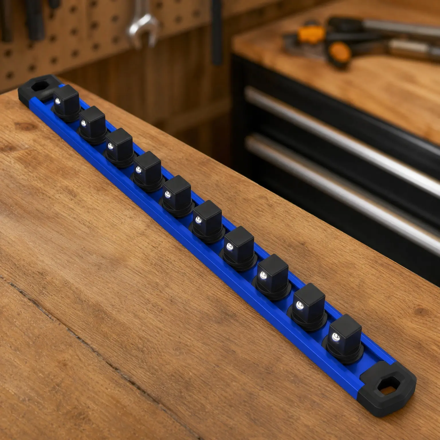 Heavy Duty Magnetic Socket Organizer, 3/8-Inch Drive Socket Rail Holder for Tool Storage