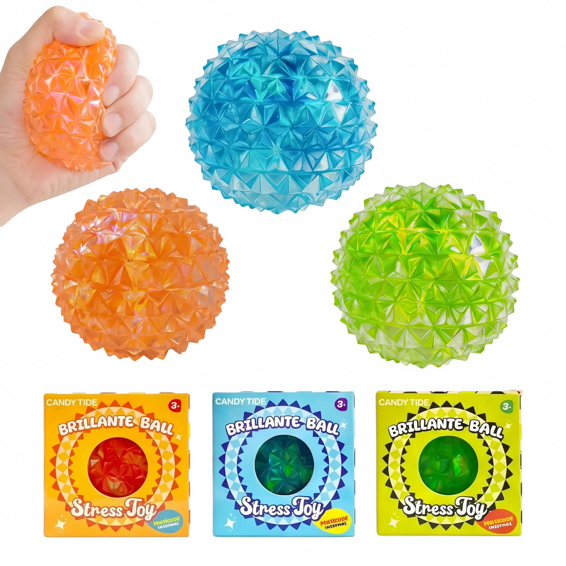 Generic Diamond Squishy Stress Balls, 3 Pack Slow Rising TPR Fidget Squeeze Cubes, 2 Inch Portable Anxiety Relief Sensory Toys for Adults, Office Study Travel Stress Relief Birthday Gift (Green  Blue Orange)