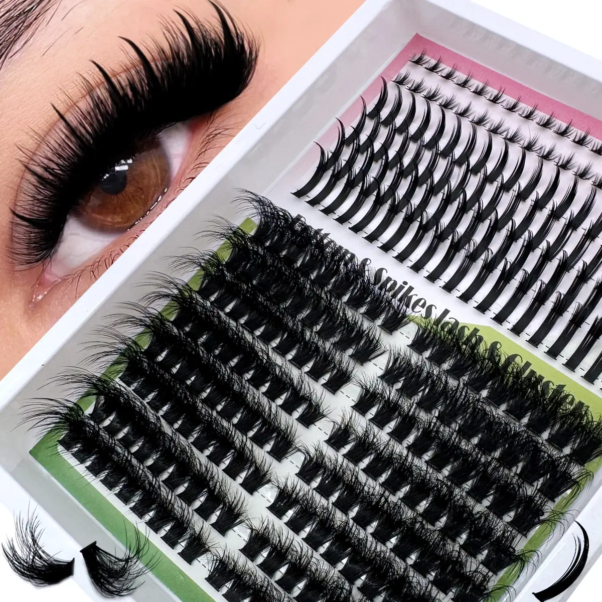 262pcs/278pcs natural eyelash bundle lower eyelashes Wispy Manga eyelash extension anime personal fairy cluster eyelashes Spikes+100D/Spikes+80D/Spikes+60D unique Spike eyelash bundle DD curly eyelash extension