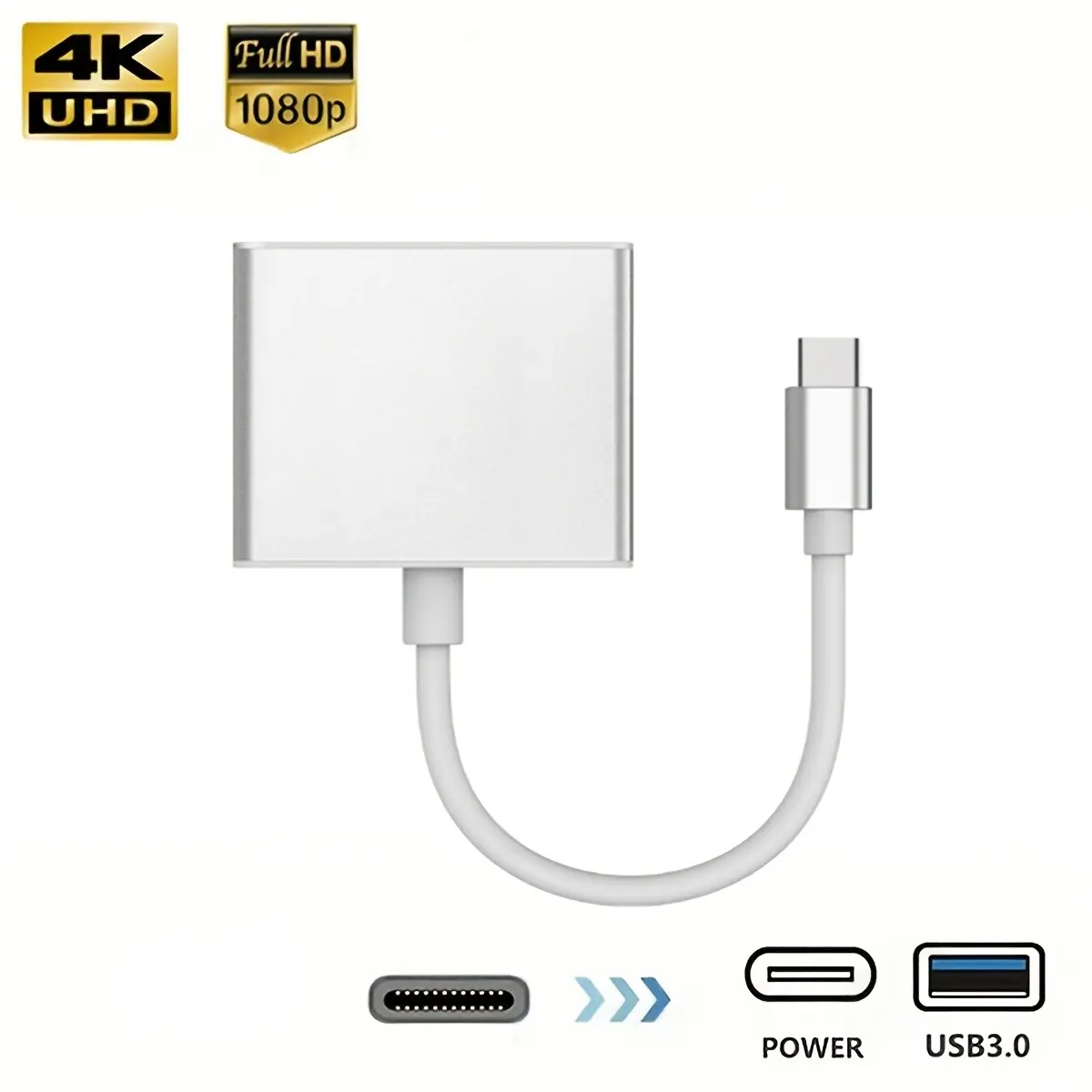 USB C to 4K Hdtv Adapter, Type C to 4K Hdtv Adapter, Multi-Port Digital Audio Video Converter, Fast Charging Port, USB 3.0 Port, 10gbps, Compatible with USB-C Devices, Multiport Adapter
