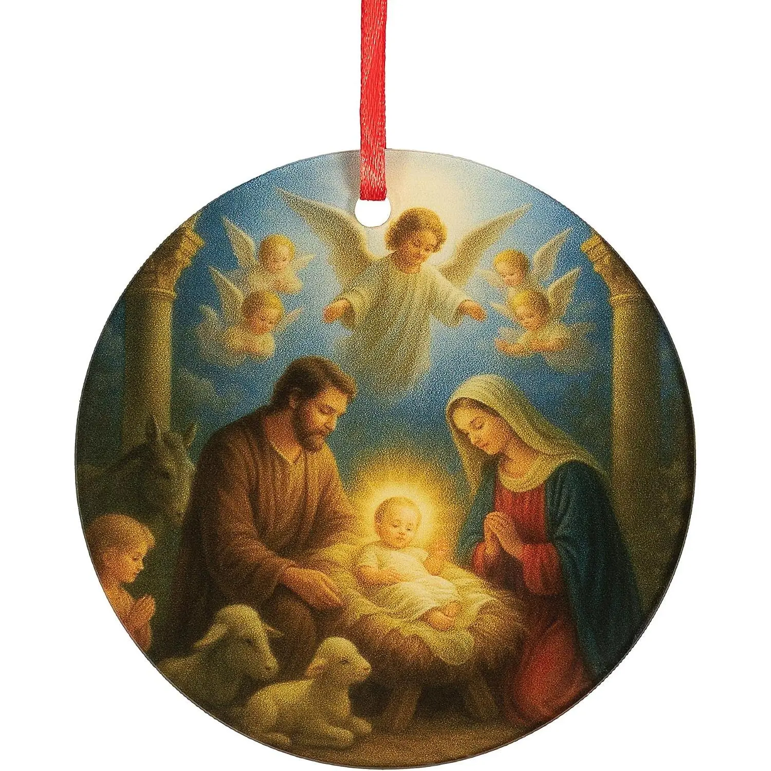 Holy Family Round Lightweight Modern Oil-Painting Style Ornament - Christian Nativity Scene Decoration, Religious Tree Decor for Christmas Home Decor, Room Decor