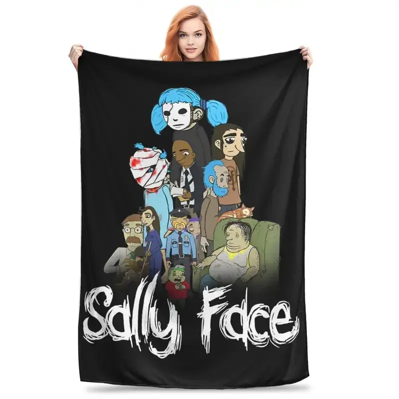 Sally Face Full Character Cast Flannel Throw Blanket Horror Game All Characters Group Art Black Background Sofa Fan Blanket