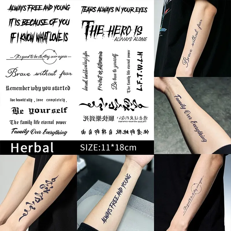 European and American Style Letter Temporary Tattoos, Ephemeral Tattoos, Waterproof, Long-Lasting 1-2 Weeks, Unisex, Suitable for Chest, Back, Arms, Legs, Tattoo Stickers
