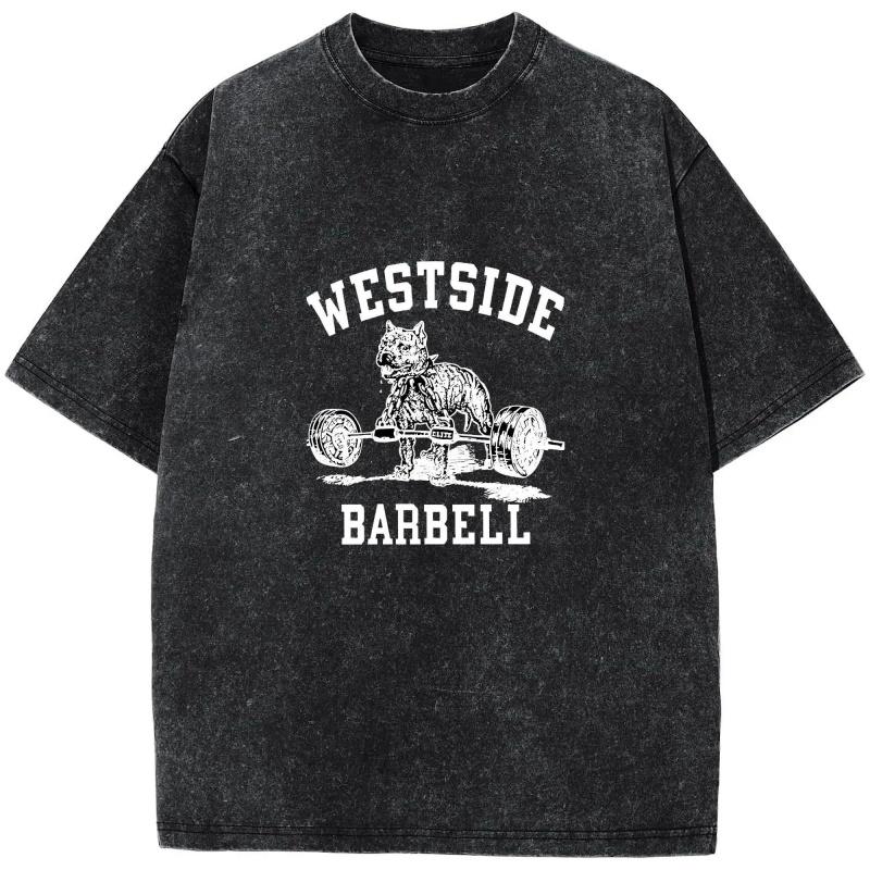 Vintage Oversized T-Shirts Westside Barbell Gym Casual Loose Wash Cotton Tee Crew Neck Short Sleeve Shirt Tops