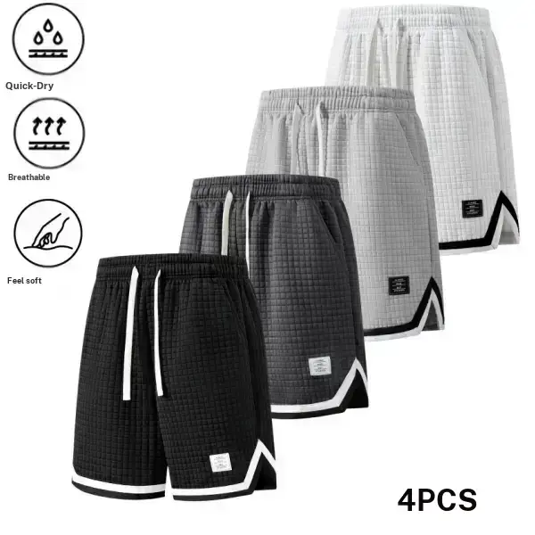 Men's 4-Pack Knitting Solid Color Checkered Textured Shorts - Quick Dry, Breathable, Soft Fabric, Lightweight, Absolute Chill, Men's Outfit Sets Component for Athletic Use, Basketball Training & Everyday Wear