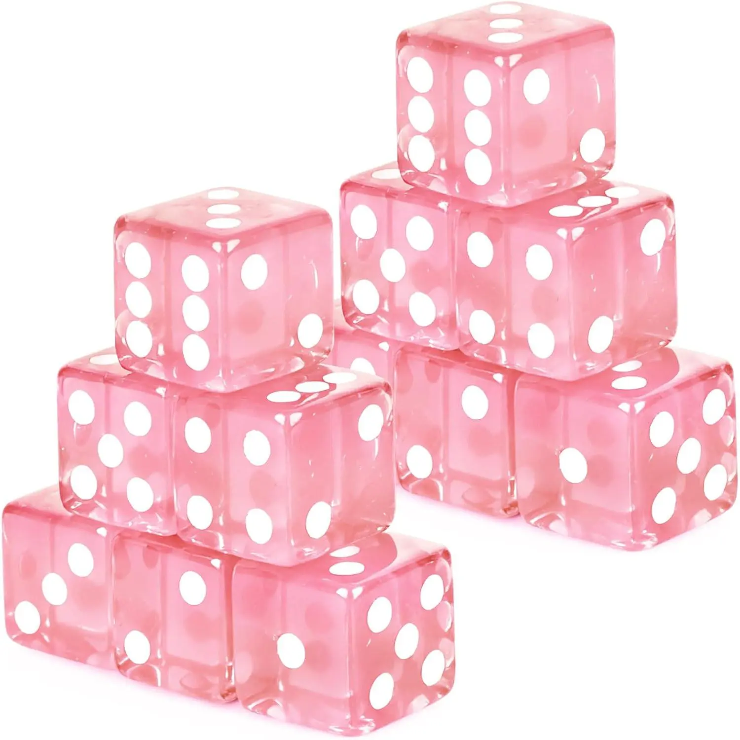12 Pcs 19mm Pink Translucent Acrylic D6 6-Sided Square Casino Dice with Rounded Edge for Casino Craps Table Game Night Board Games Teaching Math Supplies