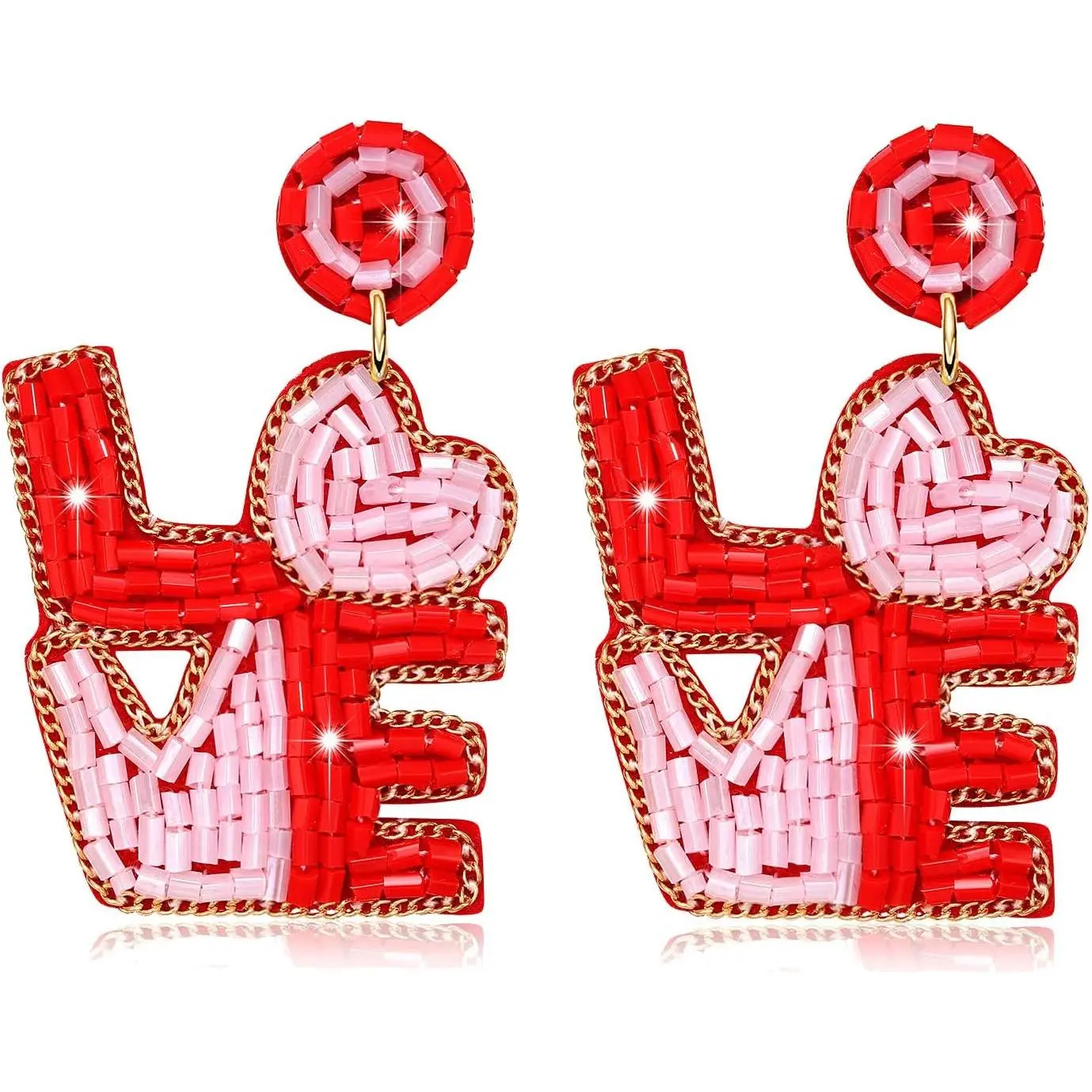 Valentine's Day Earrings for Women Red  Beaded Heart Earrings Concersation Heart Drop Dangle Earrings Valentine's Day  Accessories Gifts