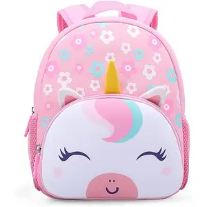 Preschool Backpack Toddler Neoprene Animal Schoolbag Lunch backpack  Kids Boys Girls(Floral Unicorn)