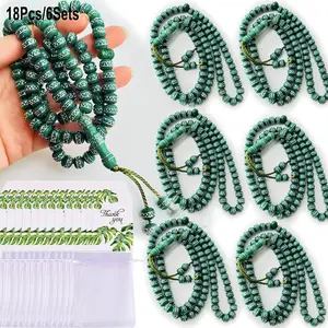18pcs/6sets, 99 Bead Green Islamic Pattern Acrylic Muslim Tasbih Misbaha Prayer Beads Party Gift For Prayer And Meditation, Perfect Gift For Eid Al-Fitr, Ramadan, Mawlid, Wedding Gifts, Newborn Naming Ceremonies, Holiday Parties And Islamic Events.