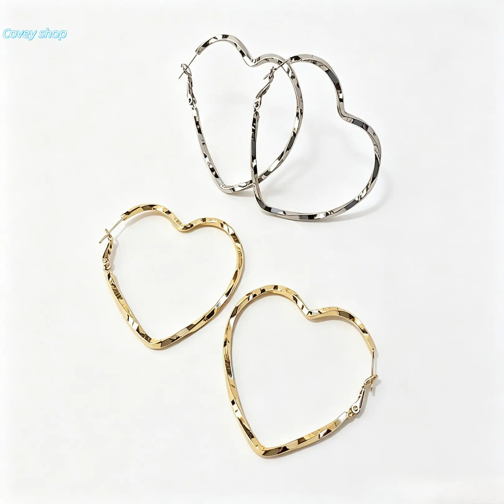 Women's Collectibles Oversized Twisted Texture Heart Hoop Earrings - Minimalist Metallic Open Heart Jewelry for Daily, Statement Wear Occasions