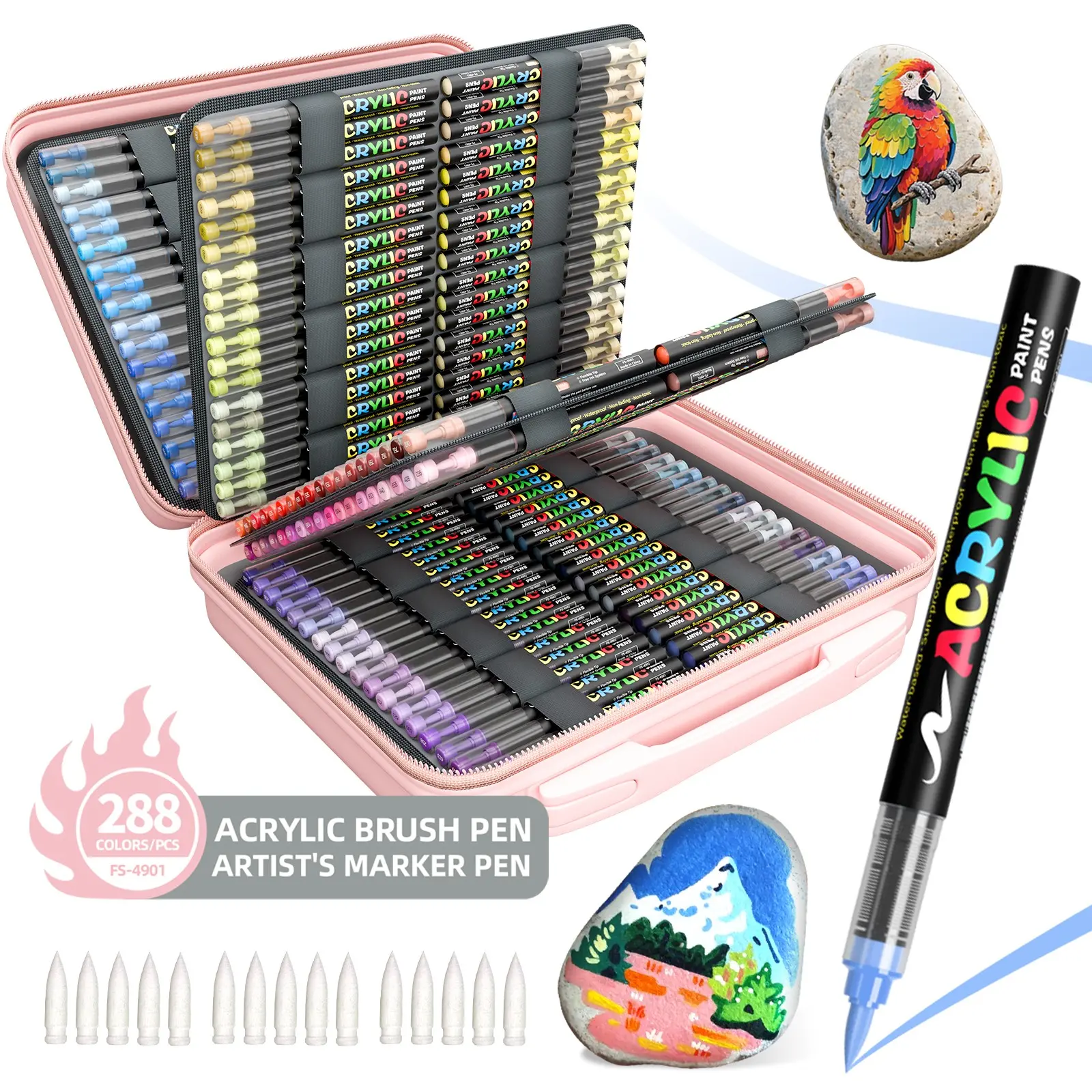 Professional Art Markers Set, 288 Colors, Liquid Acrylic Pens, Soft Tips, Ideal for Painting, Sketching, Layering, Various Materials