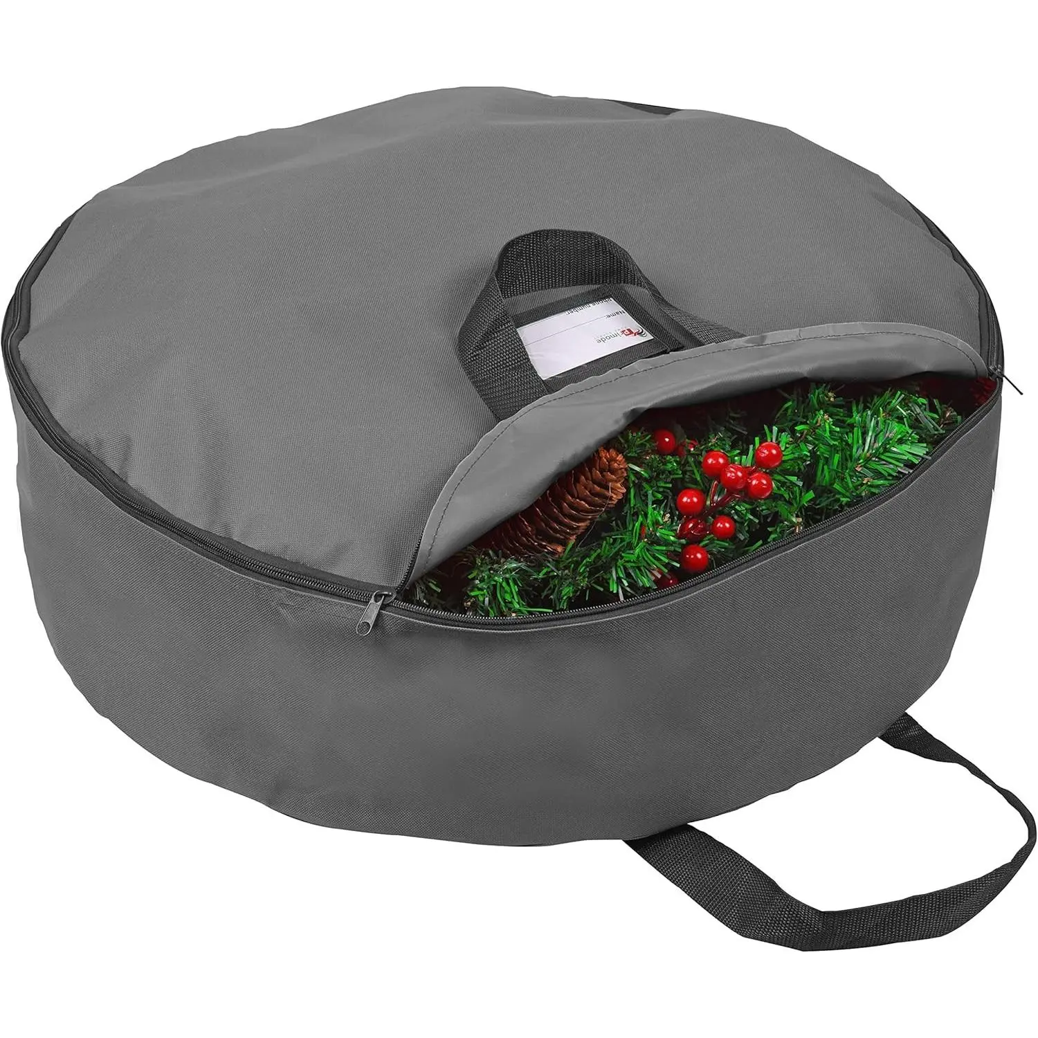 Heavy Duty Christmas Wreath Storage Bag 24"- Garland Wreaths Container with Handles - Durable 600D Oxford Polyester Material Holiday Wreaths Storage Holder (24", Gray)
