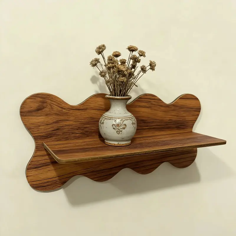 Boho Wavy Wooden Floating Shelf, 30cm Scalloped Edge, Wall Mounted Storage, Aesthetic Home Decor for Bedroom Bathroom, Candle Plant Display, Wooden Wall Rack, Wall Mount Design