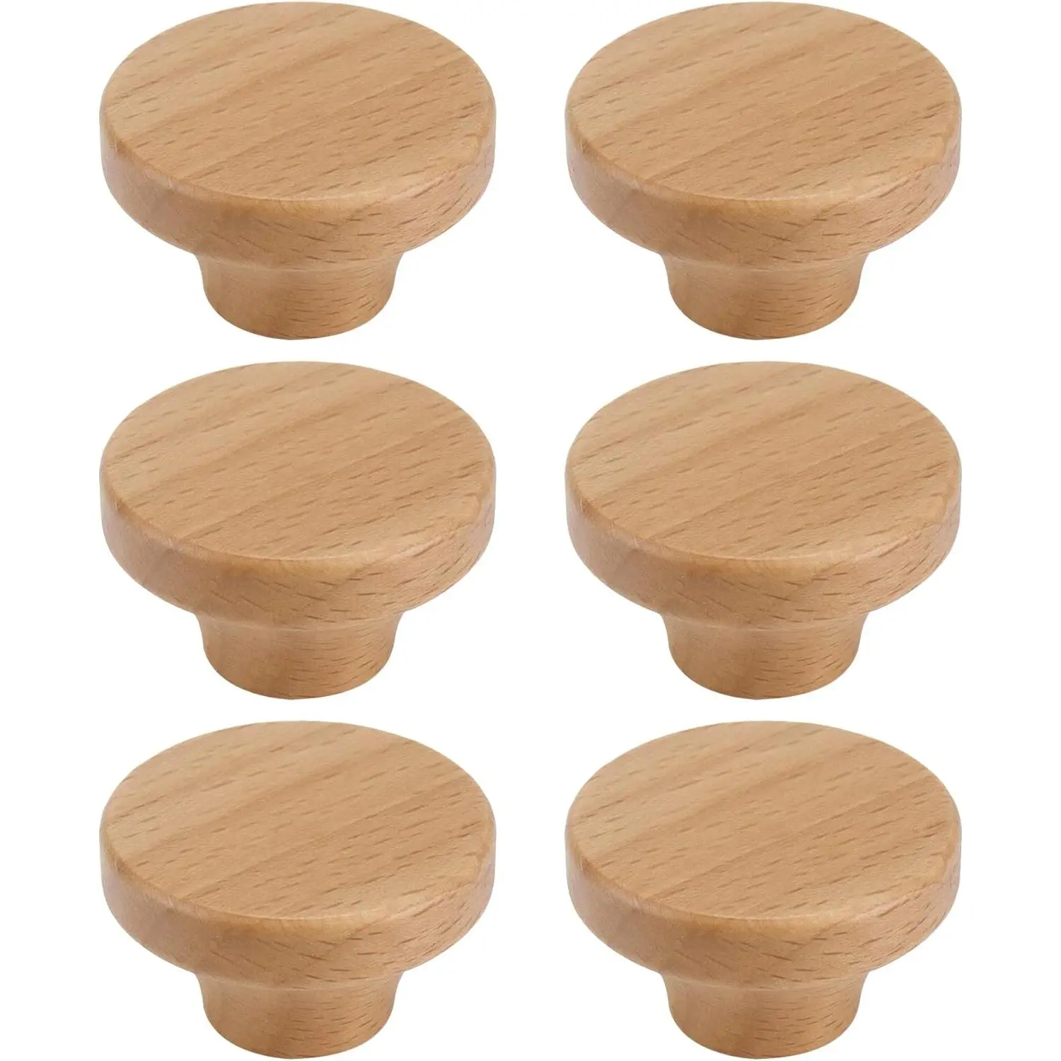 6 count Round Wooden Single Hole Drawer Handles, 1.56" Cabinet Knobs | Single Hole Hardware Handles Decorative Furniture Knobs for Dresser Wardrobes, 6 Pack Knobs for Cabinets and Drawers(Beech)