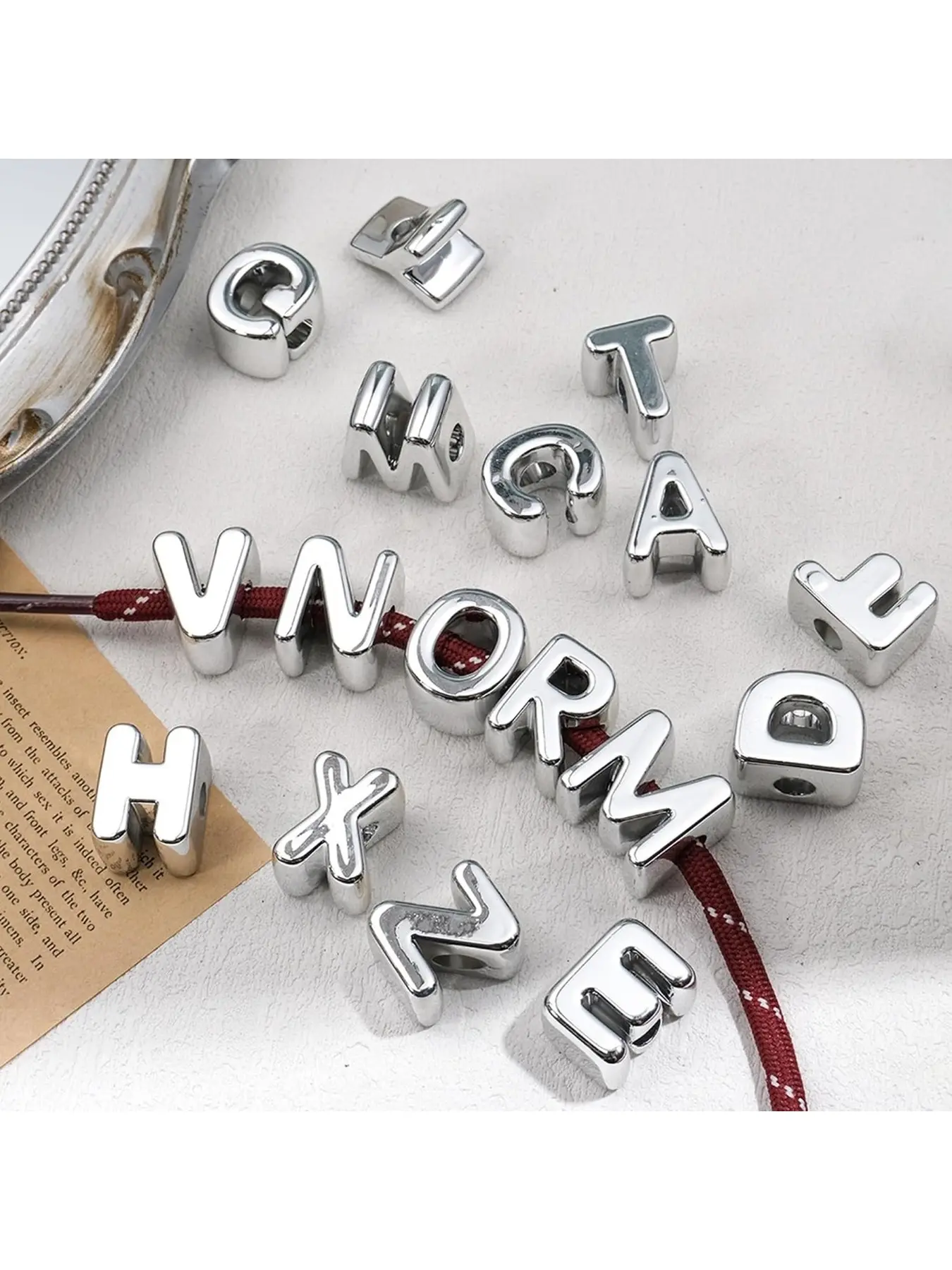 52PCS Letter Beads, Electroplated Coating, 3D Acrylic Focal Beads, Alphabet Spacer Beads for DIY Jewelry Making, Bracelets, Necklaces, Keychains, Phone Chains, and Bag Chains, DIY Beading