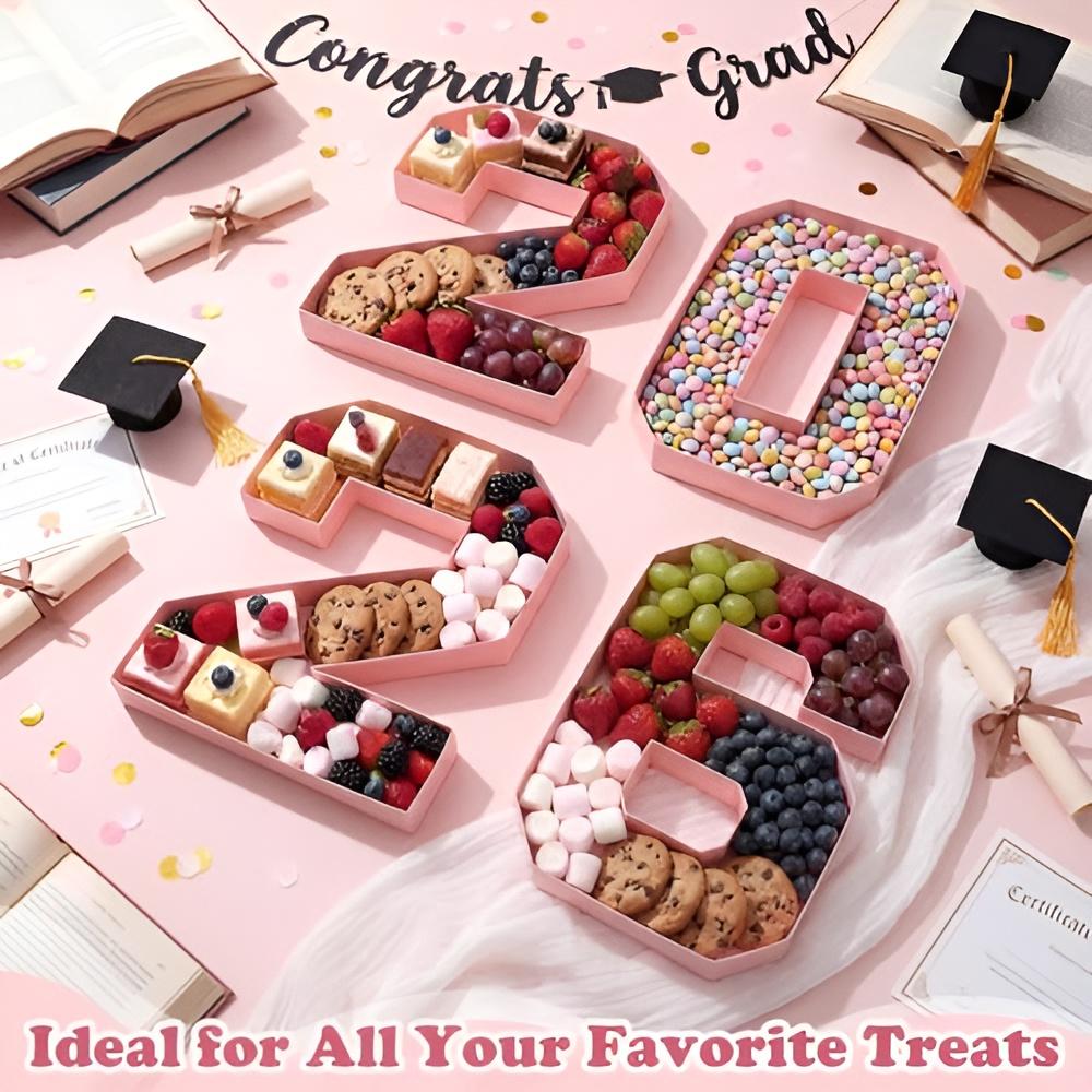 4 Pcs 2026 Graduation Fillable Number Trays 10" Cardboard Charcuterie, Dessert & Snack Serving Trays for Class of 2026 Party Supplies