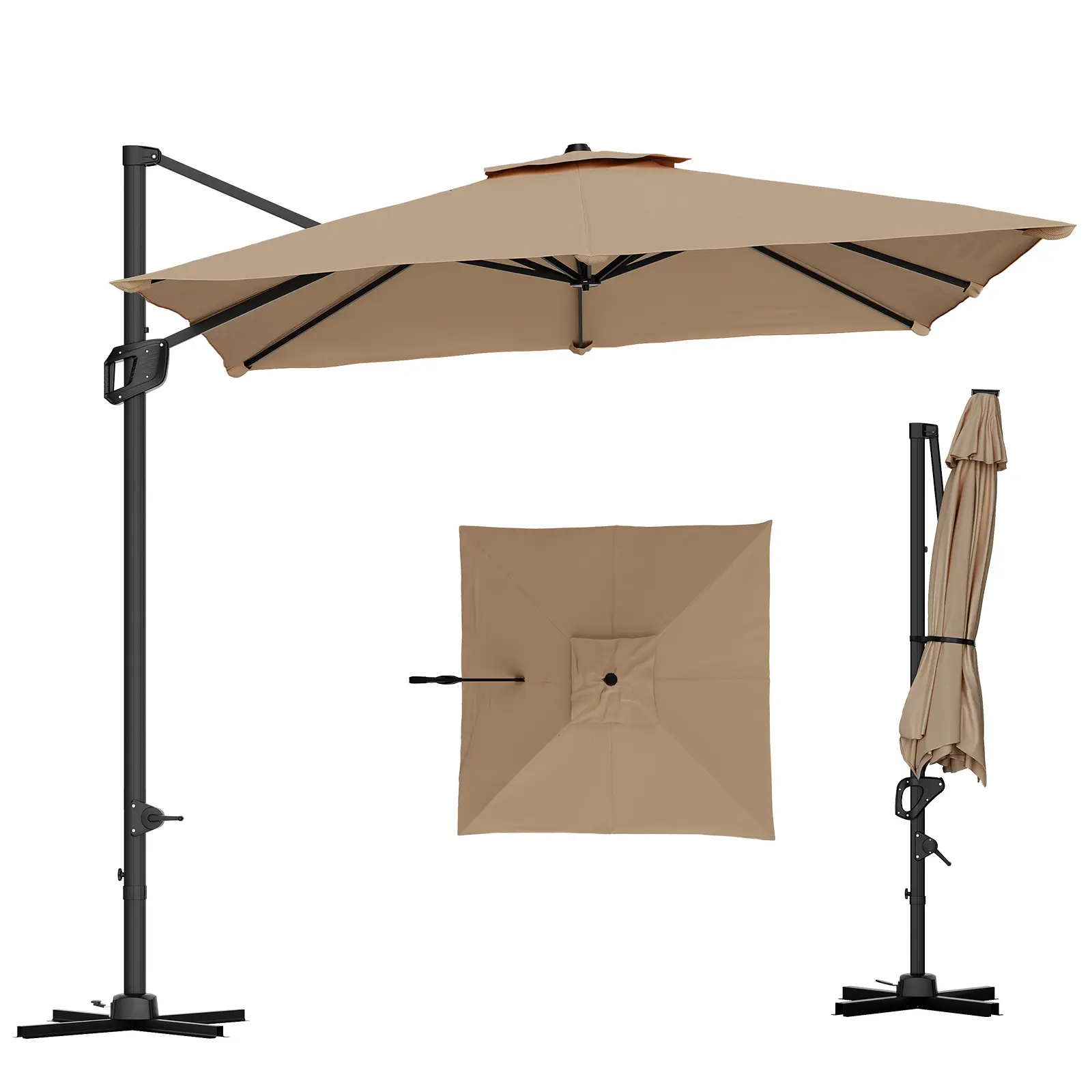 Heavy Duty 10x10 FT Square Cantilever Outdoor Patio Umbrella – 360° Rotating Aluminum Frame with Iron Support, Windproof, UV Resistant Polyester Canopy, Cross Base – Ideal for Backyard, Deck, Pool