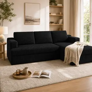 [2 Packages Shipping] L-Shape Plush Corduroy Velvet Modern Sofa with Deep Seat, Upholstered Couches for Living Room & Bedroom, No Assembly Required