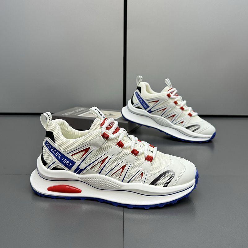 Men's thick-soled sneakers, height-enhancing, comfortable, lightweight, trendy shoes, color-blocked, low-top, lace-up, mesh, breathable men's shoes