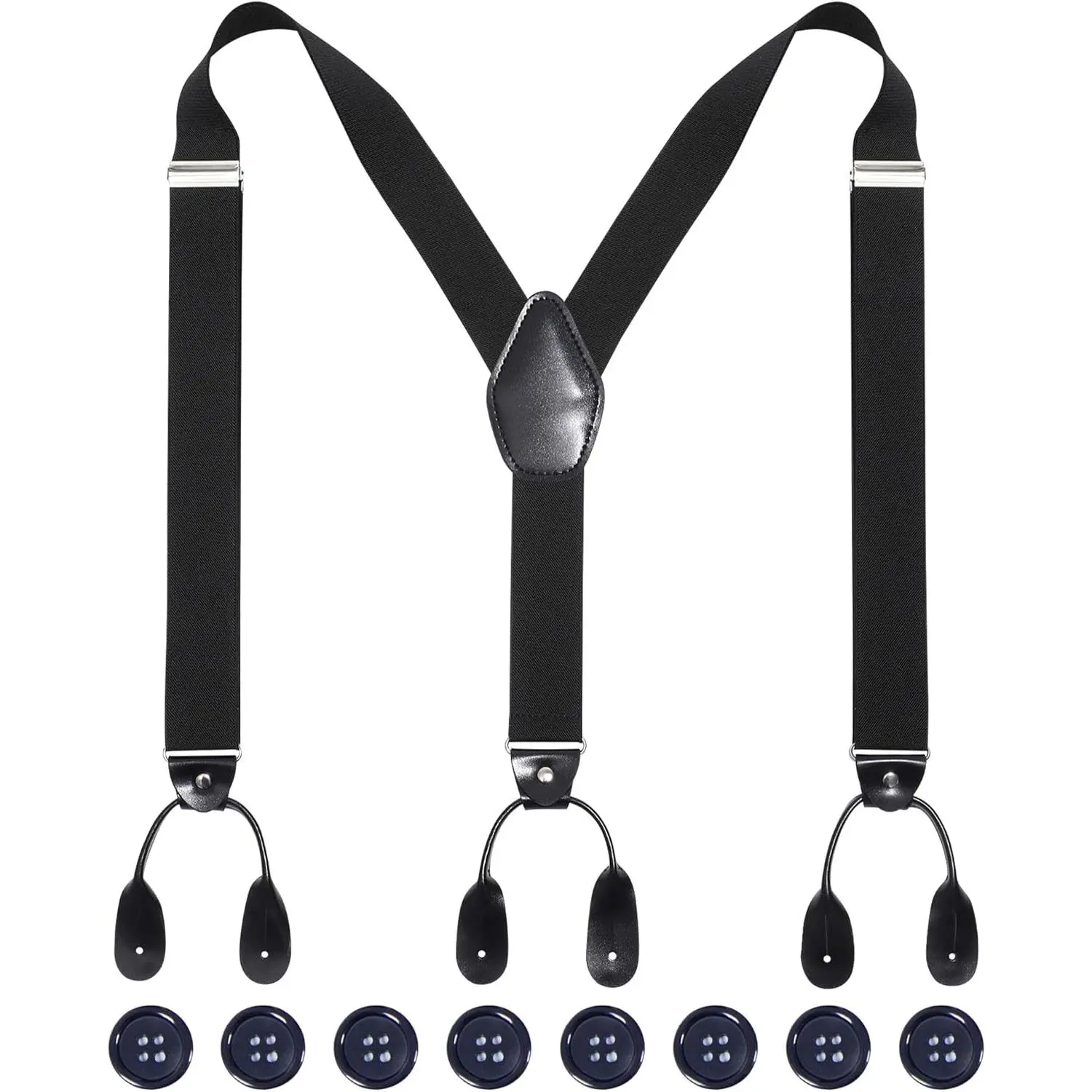 Men's Button Suspenders – Heavy Duty Adjustable Y-Back Elastic Suspenders with Leather Button Ends for Suits, Tuxedos & Dress Pants