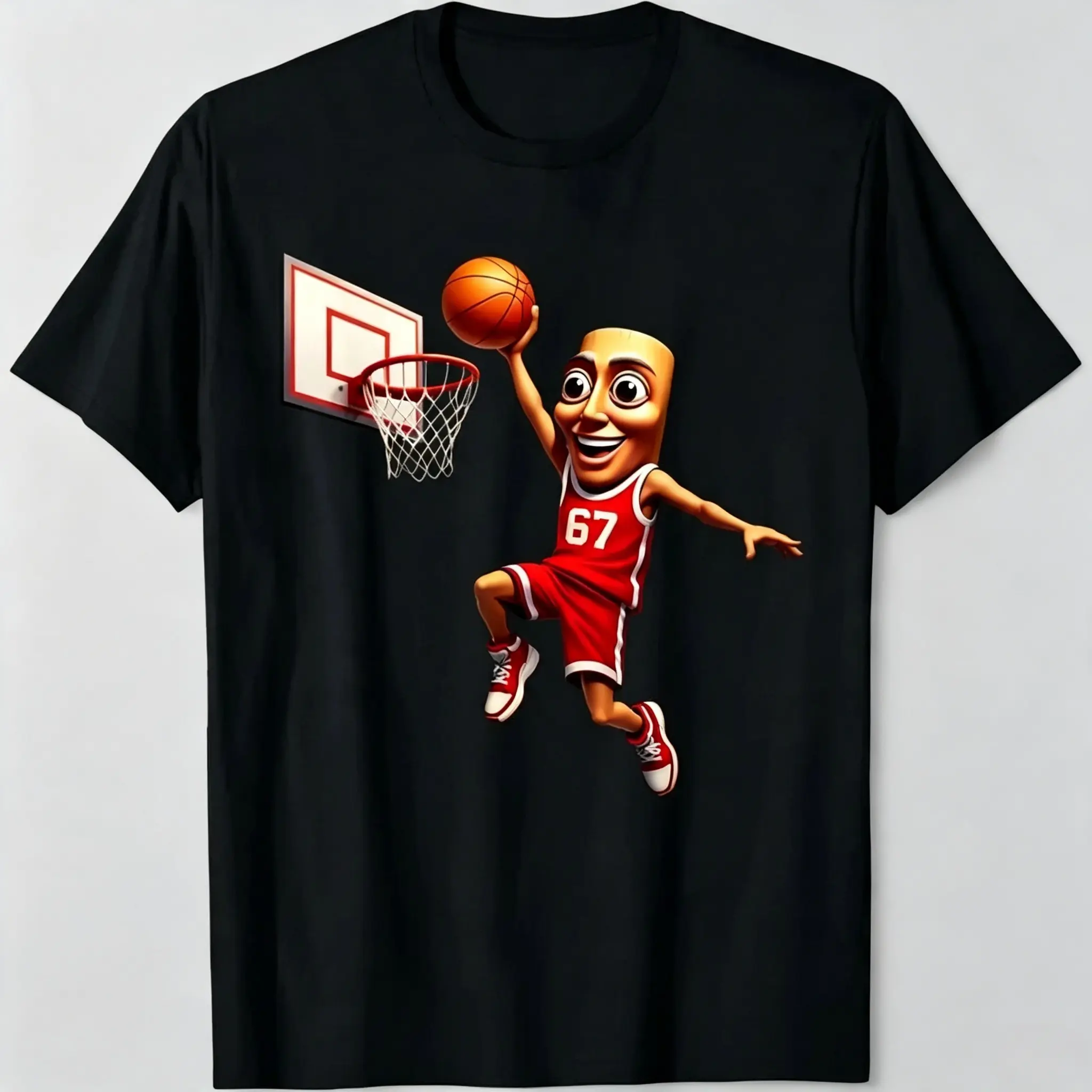 Boys' Cotton Basketball Jersey Graphic T-Shirt - Tung Sahur 67 Dunk Cartoon Meme Funny Print, Short-Sleeve T-Shirt Cut Casual Top for Basketball Enthusiasts
