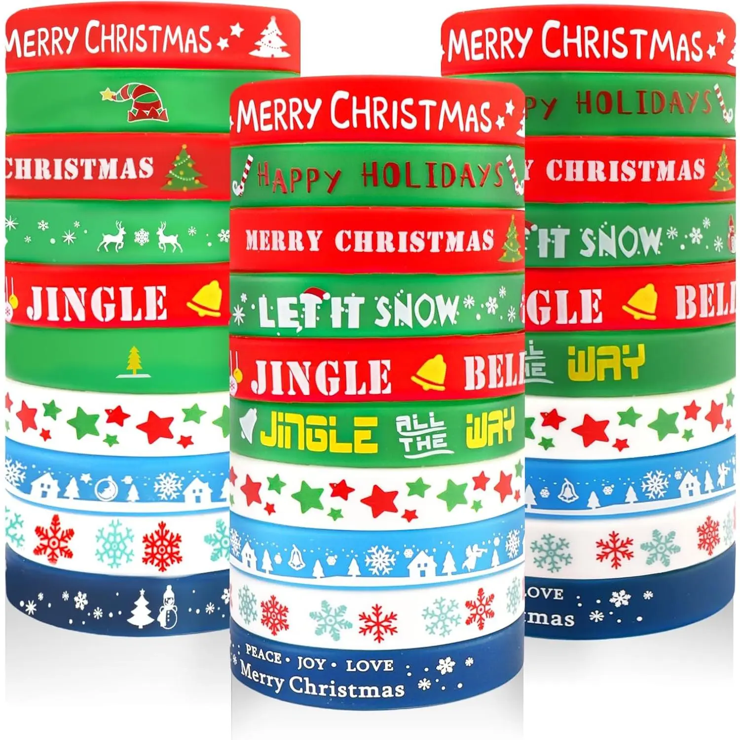 30 count Christmas  Bracelets - Bulk Rubber Christmas Bracelets Xmas Tree Snowflake  Wristbands for Xmas Winter Holiday Gifts Party Stuffer Supplies