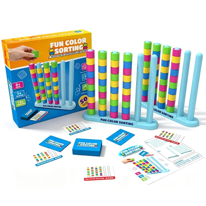Color Stacking Game, Fun Color Sorting Board Game, Fast-Paced Ring Matching Toy, Perfect for Kids and Family Party Games