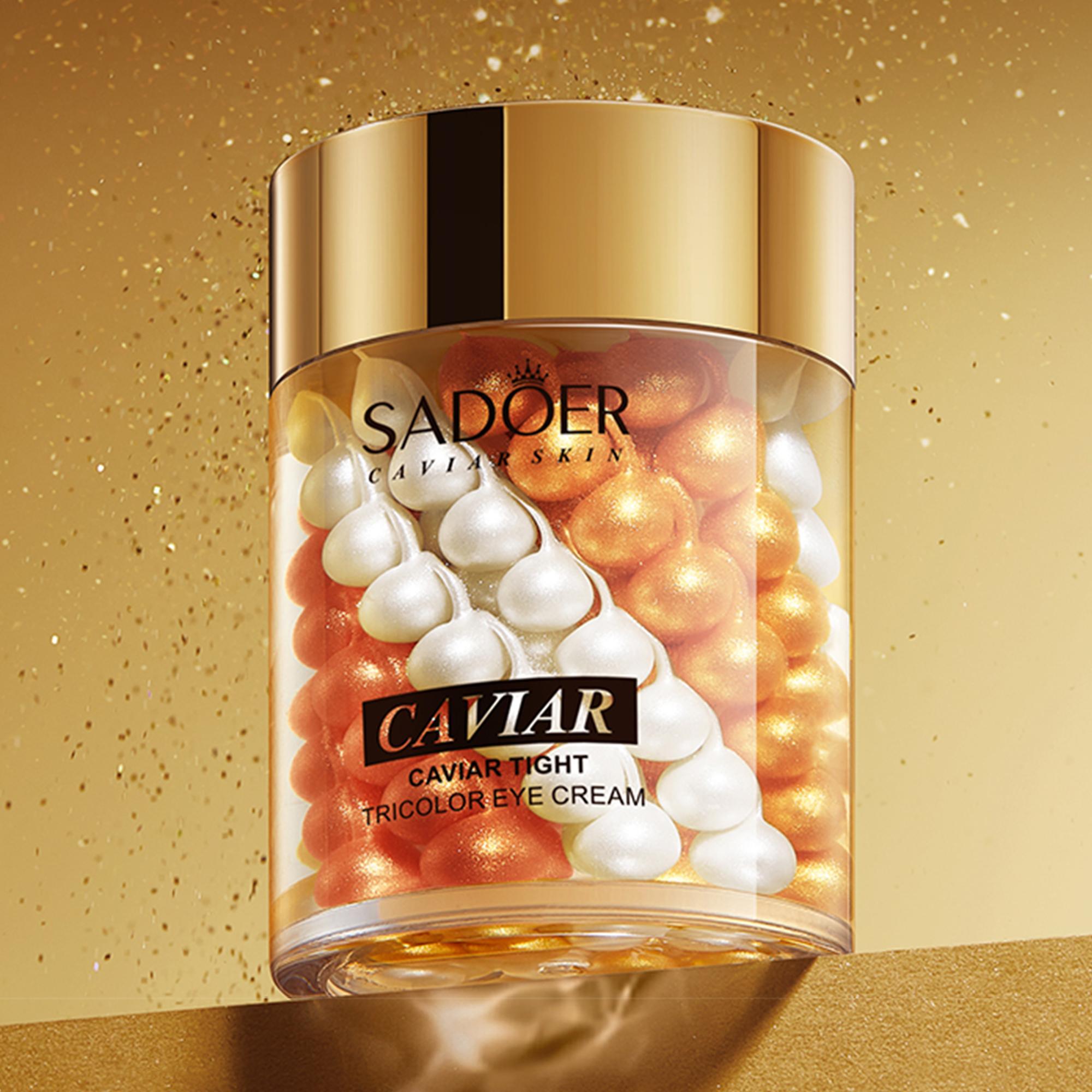Sadoer Caviar Extract Eye Cream 60g - Korean Skincare Women's Anti-Ageing Moisturizer, Tightener with Reusable Gel Lotion Eye Patches, Brightening Holiday Beauty Supplies
