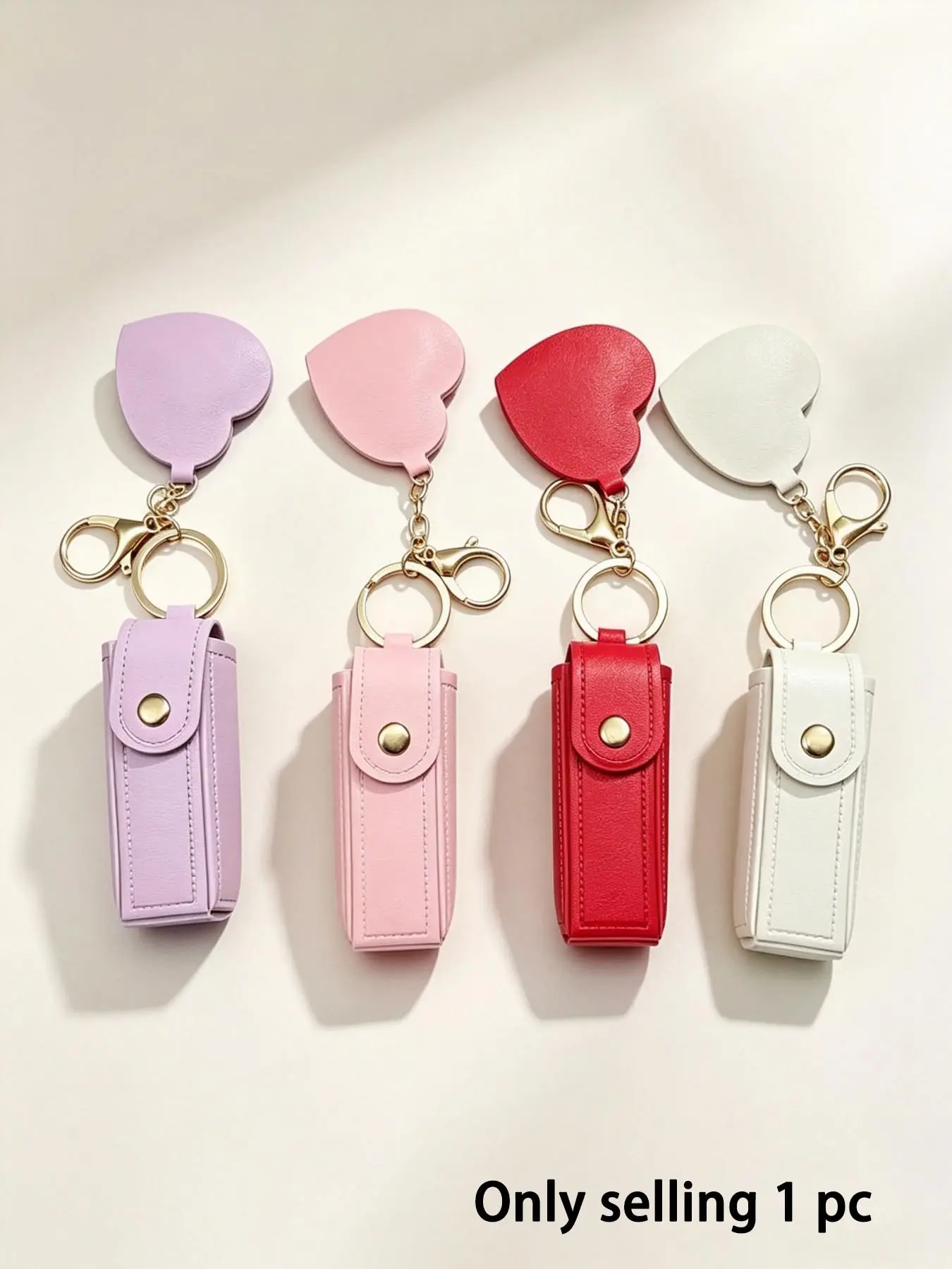 1pc Cute PU Leather Lip Balm Holder Keychain with Heart Mirror, Portable Lipstick Case Bag Charm, Preppy Aesthetic Small Lip Gloss Pouch Key Ring Gift for Teen Girls Women