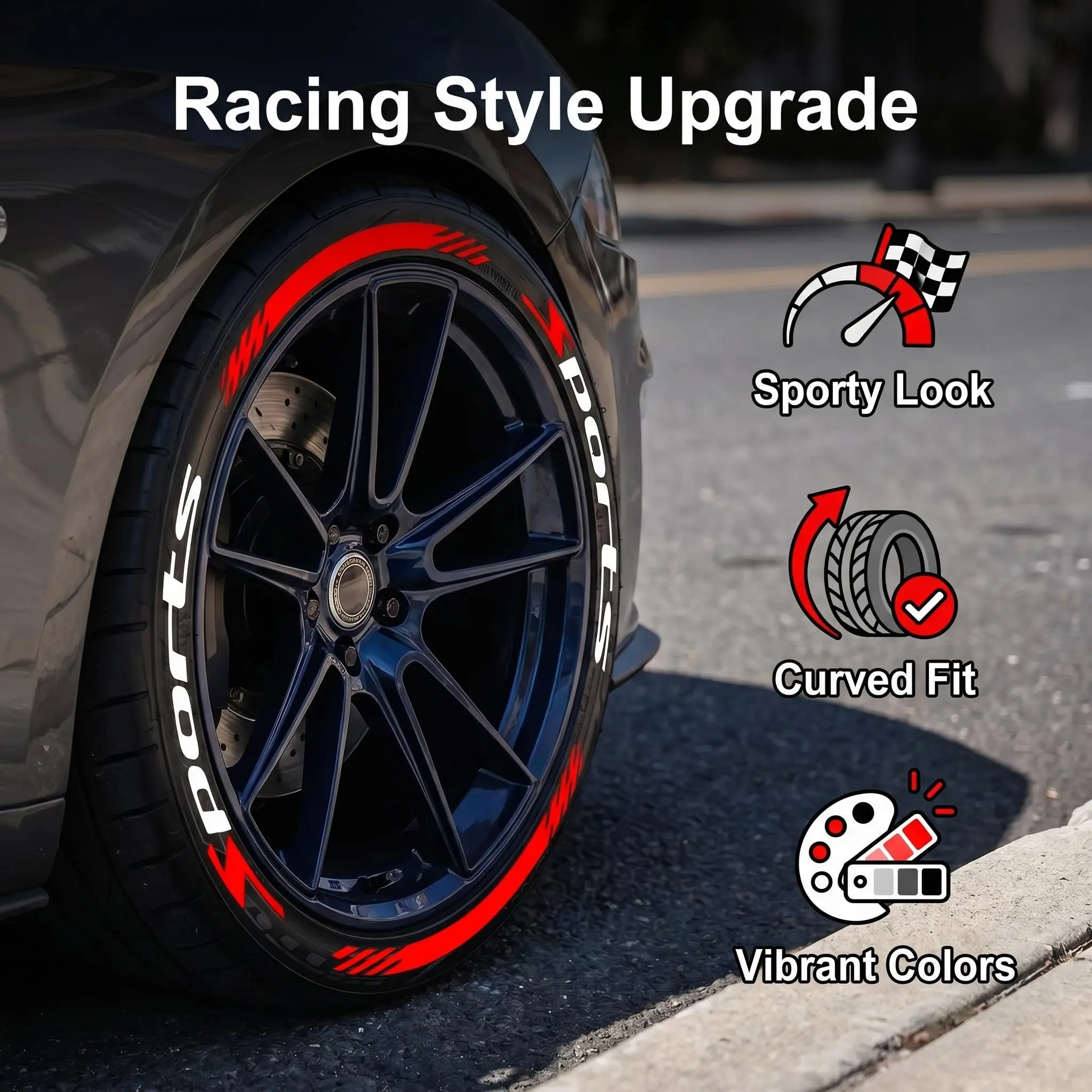 Competitive Sports Style Car Wheel HUB Decorative Stickers, Racing Decals, Vehicle Exterior Decoration, Waterproof UV Resistant, High-Temperature Proof, Universal Fit for Cars Suvs