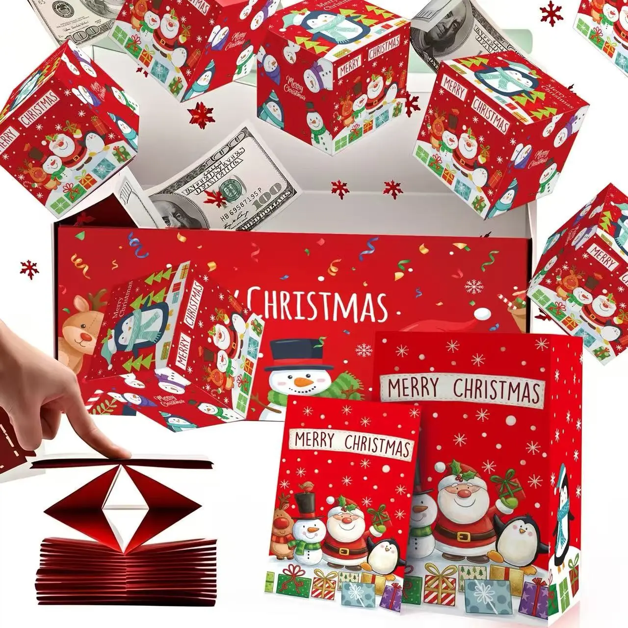 Christmas Surprise Gift - Folding Explosion Gift Box, Surprise Gifts Box, with 12 Bounce Mechanisms, Perfect for Cash Surprises for Christmas, Halloween, and Birthdays - Green and Red Envelope Money Gift Box for Anniversaries and Valentine's Proposals