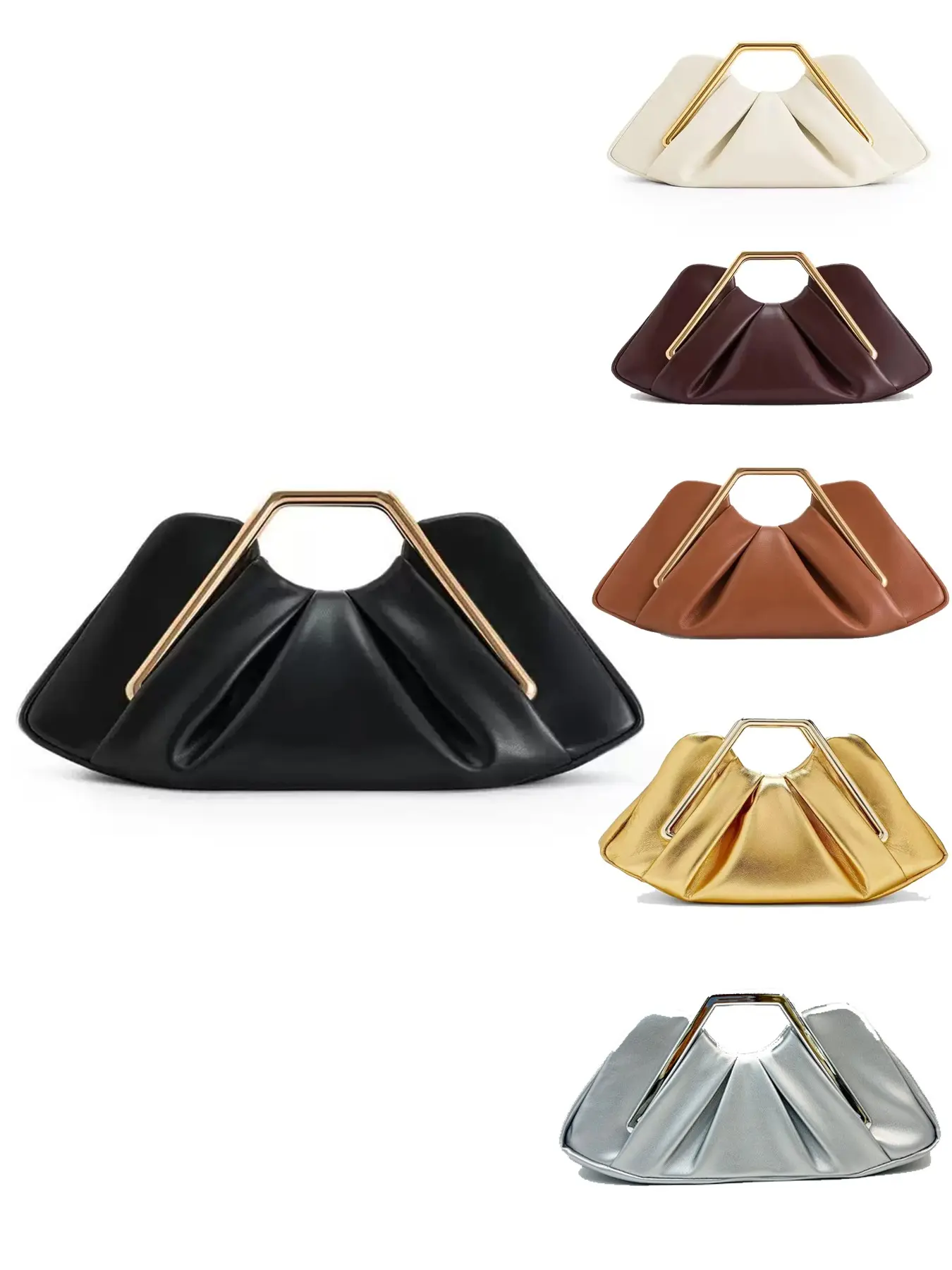 Metal Handle Asymmetric Ruffle Cloud Wristlet Bag, Luxe Evening Party Handbag, Multi-Color Unique High-End Commute Dress Purse, Evening Clutch Purse, Elegant Purse