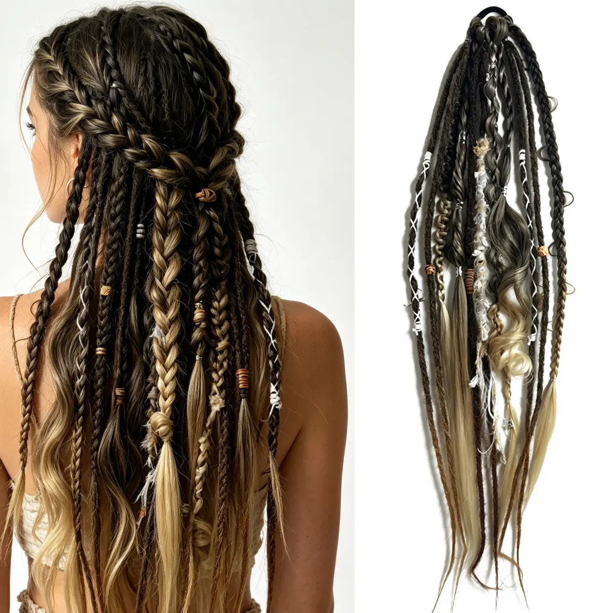 Synthetic fiber matte dreadlocks bohemian ponytail crochet hair wig