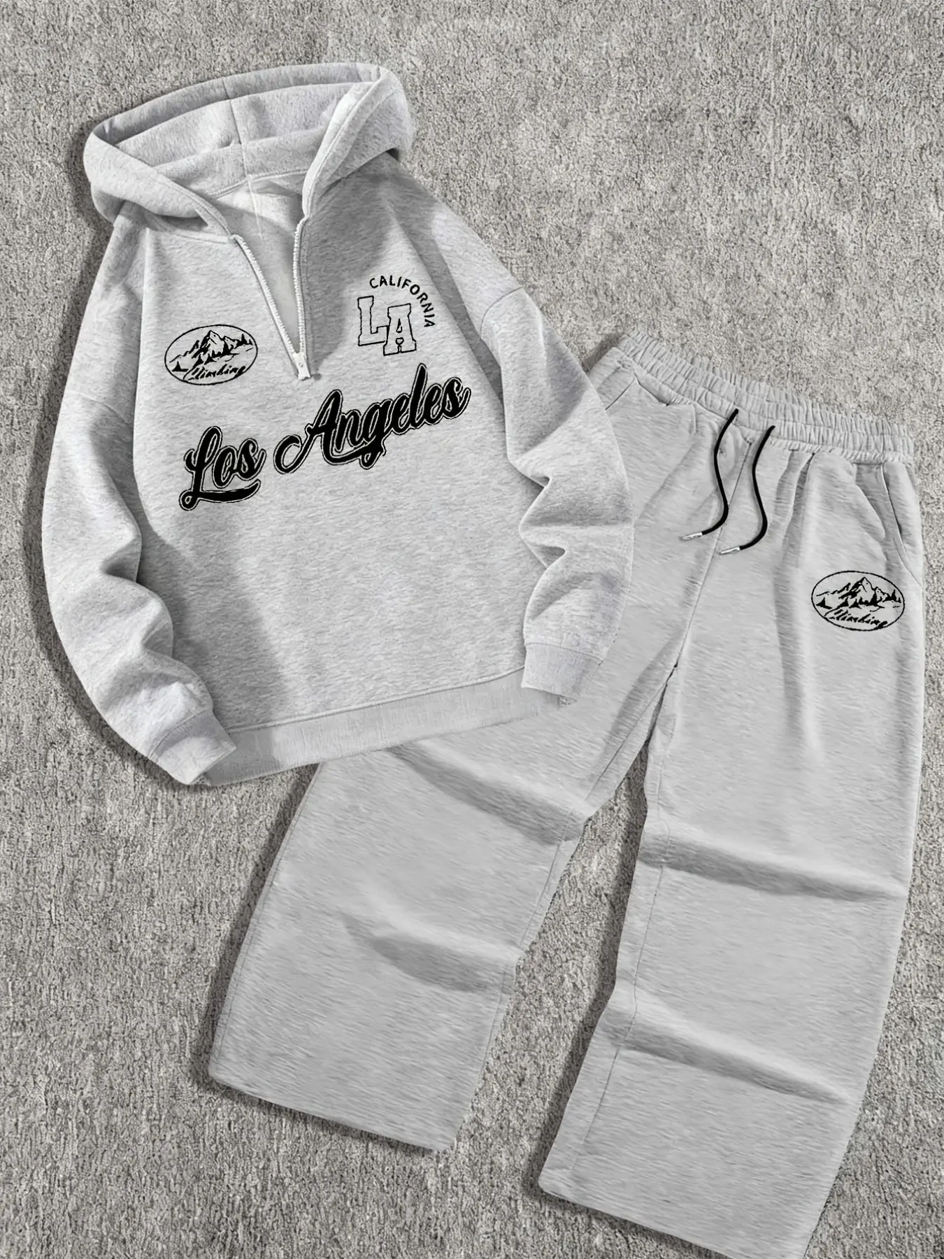 Y2K Varsity Los Angeles Print Hoodie Set Half Zip Oversized Sweatshirt and Drawstring Sweatpants Two-Piece Outfit Soft Breathable Streetwear Tracksuit for Daily Gym Travel Lazy Day Campus Wear