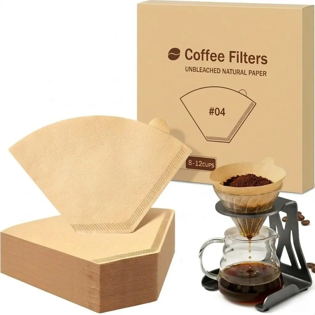 100 Count #4 Cone Coffee Filters, Unbleached  Paper Coffee Filters Compatible with , ,  Beach &  8-12 Cup  Coffee Makers,#4 Disposable Pour Over Filter Paper