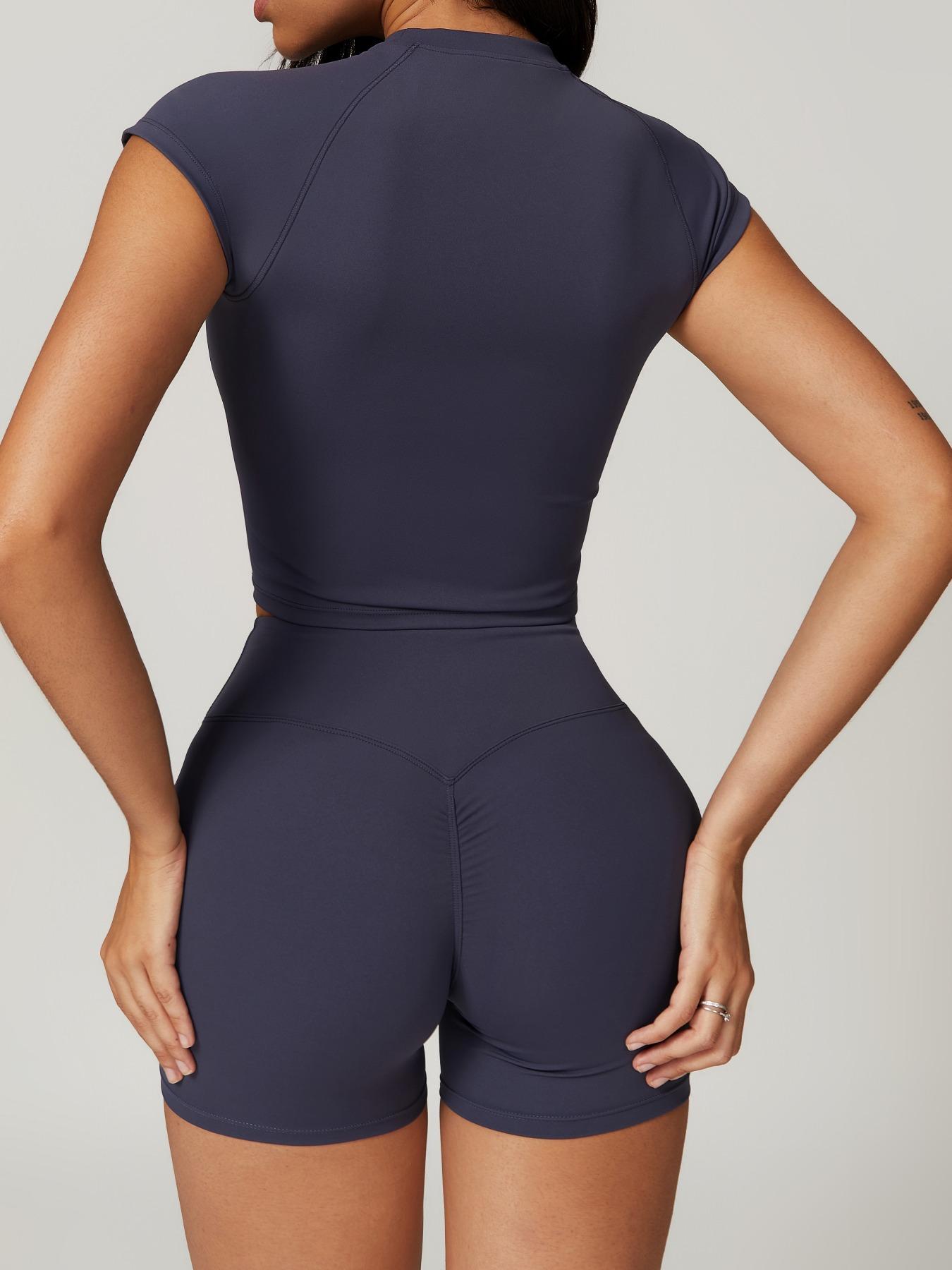 Women's Solid Top & High Waist Shorts Tracksuit Set, Athletic Breathable Quick Drying for Yoga Gym Workout Running, Gym Yoga Outfit, Activewear Jogging Suit Set, Stretchable Activewear