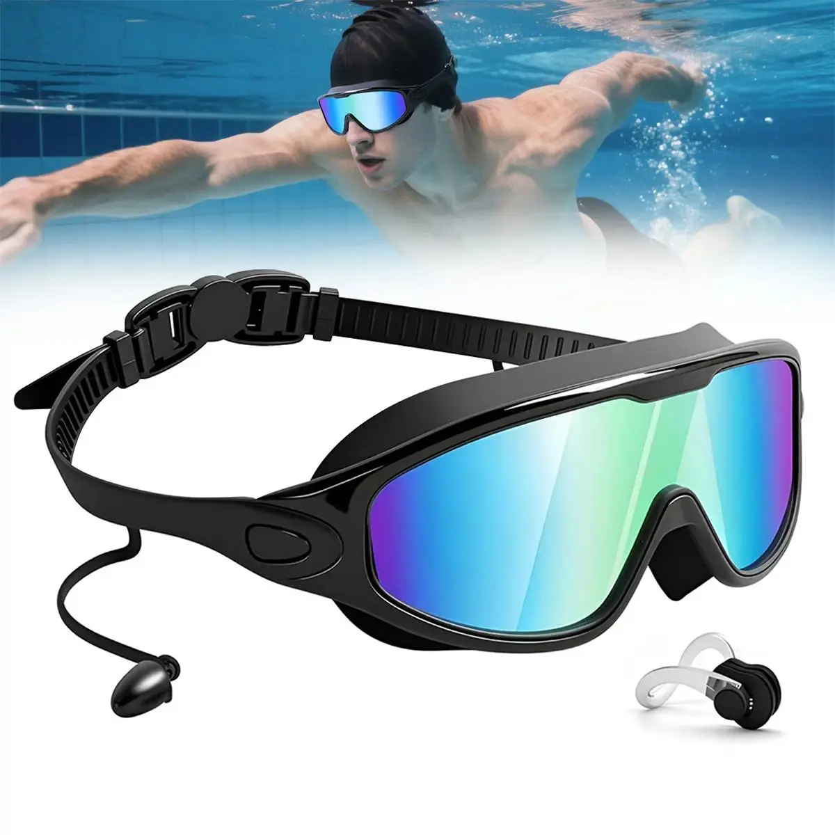 Silicone Leakproof Swimming Glasses for Adults, Polarized Wide-View Lens with Anti-Fog UV Protection and an Adjustable Strap, Waterproof Goggles, Outdoor Swimming Goggles, Goggles For Swimming