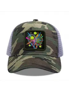 Tennis rackets and balls with colorful background 1 Camouflage Mesh Baseball Cap for Men & Women - Adjustable Snapback Trucker Hat, Breathable Back for Hiking, Fishing, Camping, Golf & Casual Outdoor Attire Camouflage Random