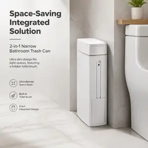 2 In 1 Slim Bathroom Trash Can With Hidden Toilet Brush Space Saving Narrow Bin For Toilet Gap Storage