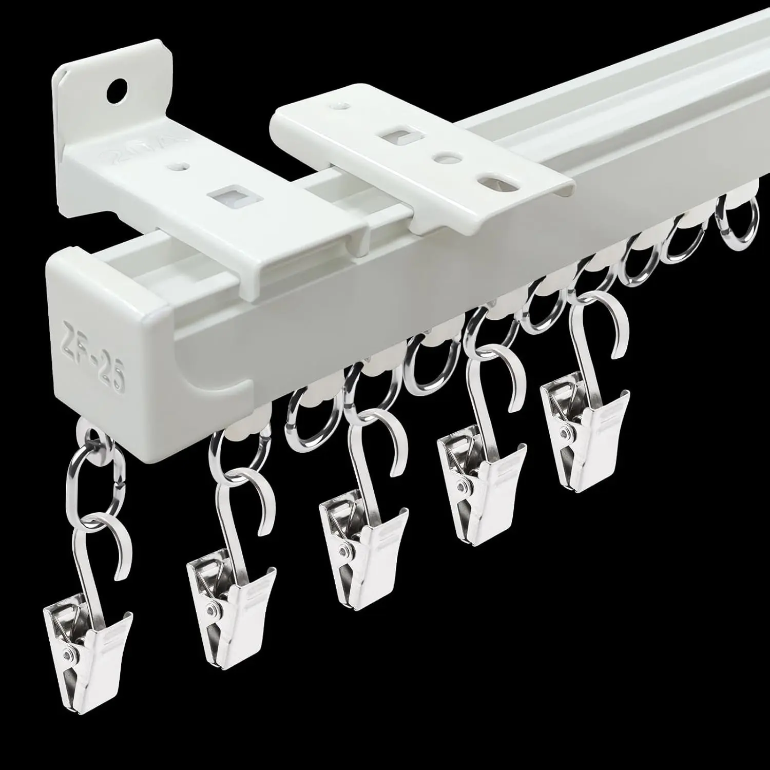 Heavy Duty 6 FT White Room Divider Curtain Rail - Ceiling Mount, Wall Clip Rail with Clips, Suitable for Living Room, Bedroom