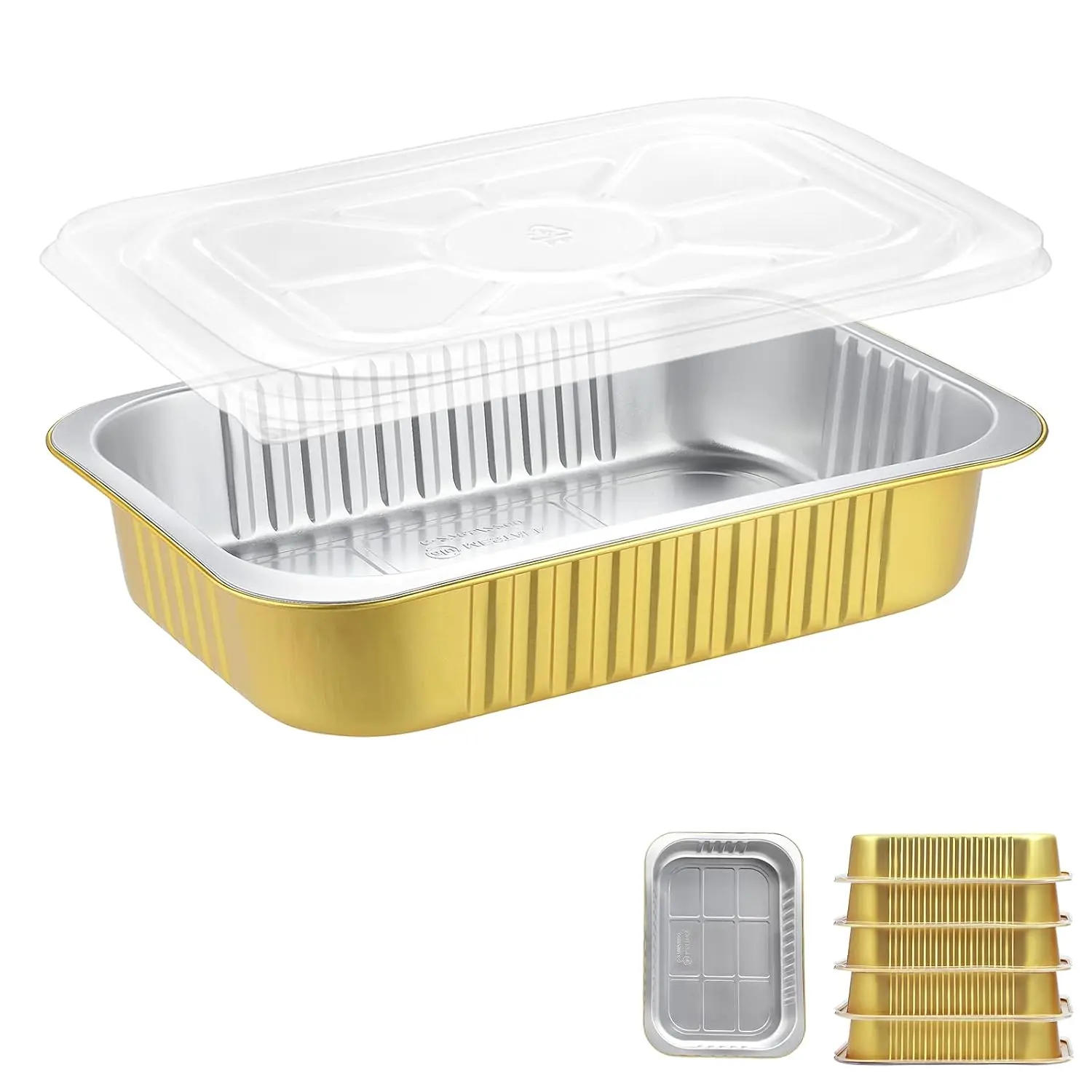 11" x 7.5" Heavy-Duty Aluminum Foil Pans with Lids, 74oz, 5 Pack – Extra-Thick Disposable Foil Containers for Oven, Baking, Freezer & Food Storage