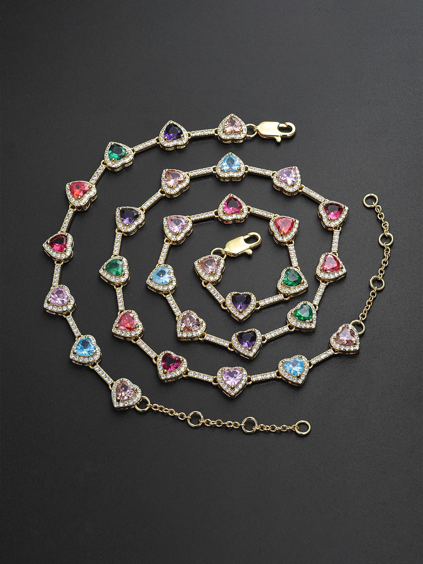 ICED CHICS 2PCS Set, a two-piece set of colorful necklaces and bracelets, suitable for both men and women. Elegant and dazzling Zirconia Jewelry Set, perfect for couples as a gift, for birthdays, anniversaries, and special occasions