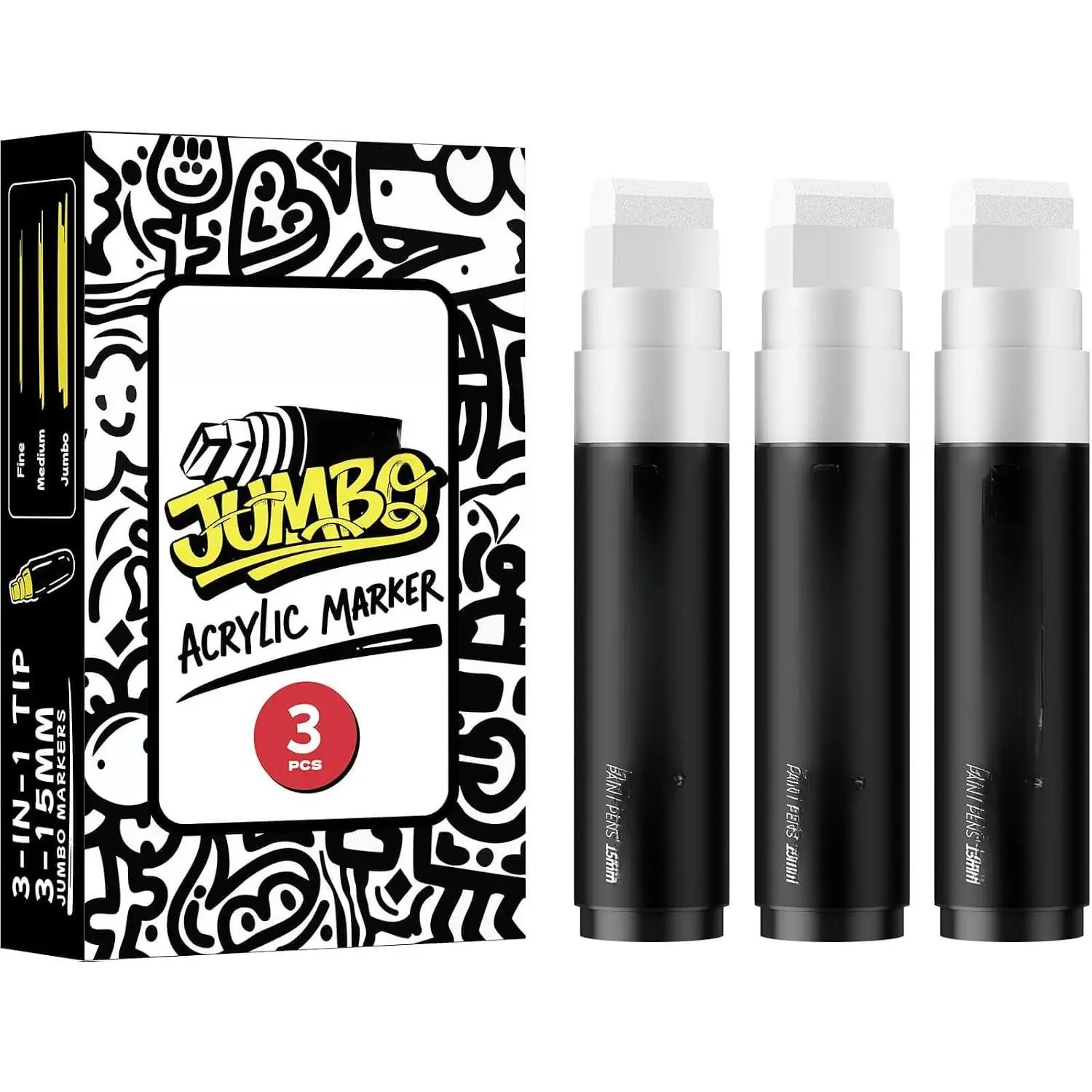 3 count White  Poster Markers, 15MM Thick Permanent  Graffiti Markers, Wide Tip  Marker for Canvas, Posters Board, Fabric, Window, Glass, , Teachers,Banner painting supplies