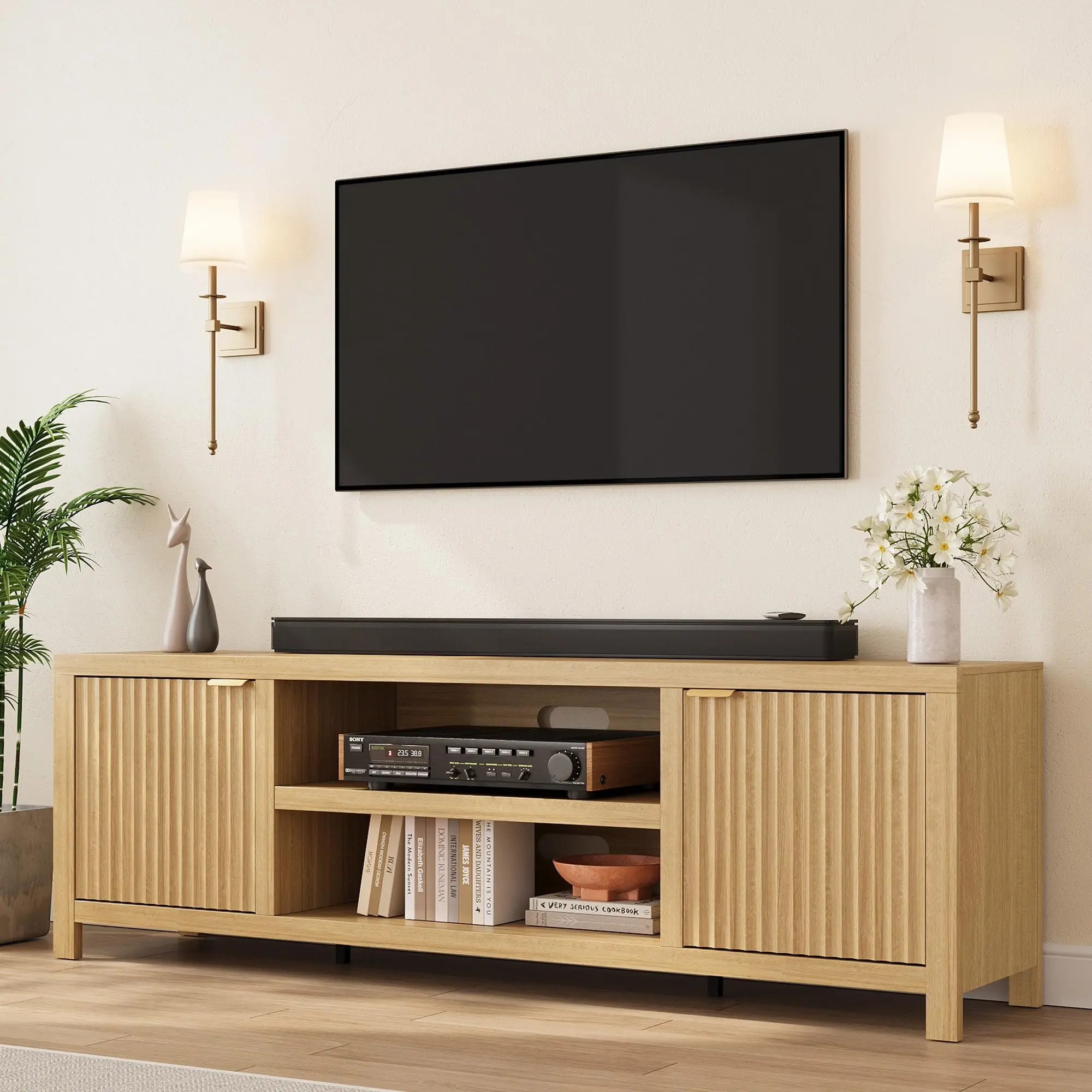 ✨ Garvee Fluted TV Stand for 80" TVs – Modern Gold-Handle Console with Storage, Wooden Media Cabinet for Living Room & Bedroom 🏡📺