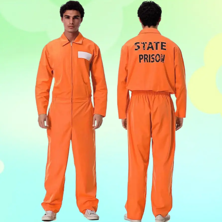 Unisex Waist-Cinching DOC Prison Uniform Jumpsuit - Stylish & Authentic Look, Polyester, Breathable, Back Print, Multi-Size, Full-Length for Halloween, Cosplay, Stylish And Authentic Look