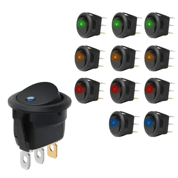 Nilight 12Pcs 12V 20A Round Blue/Green/Yellow/Red LED SPST Toggle Switch